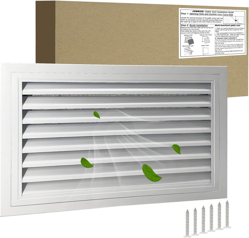 JONRIOX 24"*16" Gable Vent,Aluminum Alloy Wall Vent Shed Vents,with Removable Strainer and 180 Degree Opening Angle.Ideal for Attic,Shed,Garage,Play House,Coop.[Inside Dimensions:22"w X 14"h]-White 1 Pack - Image 1